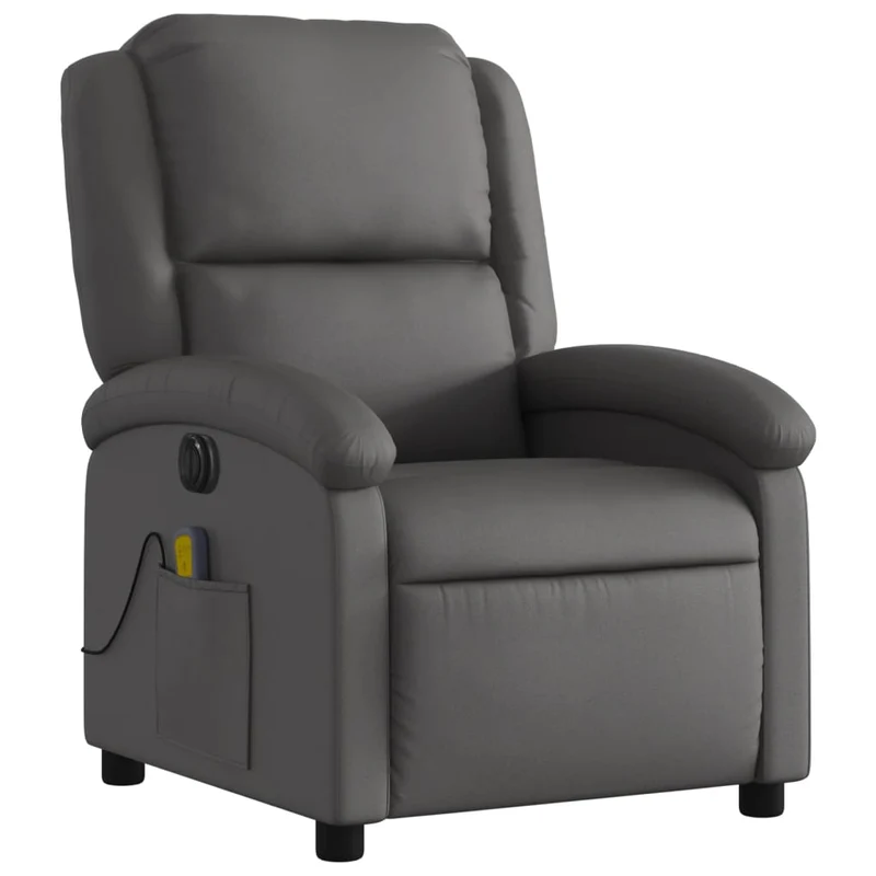 Fauteuil de relaxation TV fonction massage inclinable électrique 6 points de massage en cuir véritable gris DEC027170