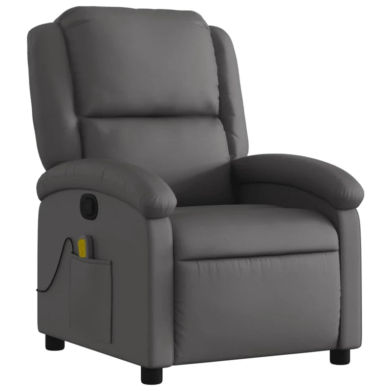 Fauteuil de relaxation TV fonction massage inclinable 6 points de massage en cuir véritable gris DEC026935