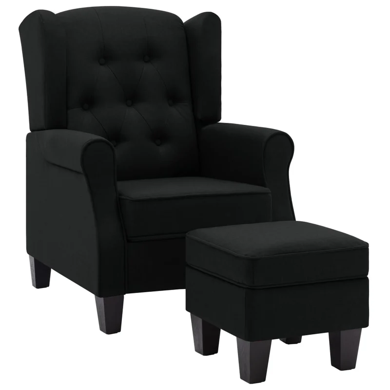 Fauteuil lounge design moderne et confortable avec repose-pieds en tissu noir DEC026840