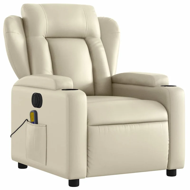 Fauteuil de relaxation TV fonction massage inclinable électrique 6 points de massage en PVC crème DEC027154