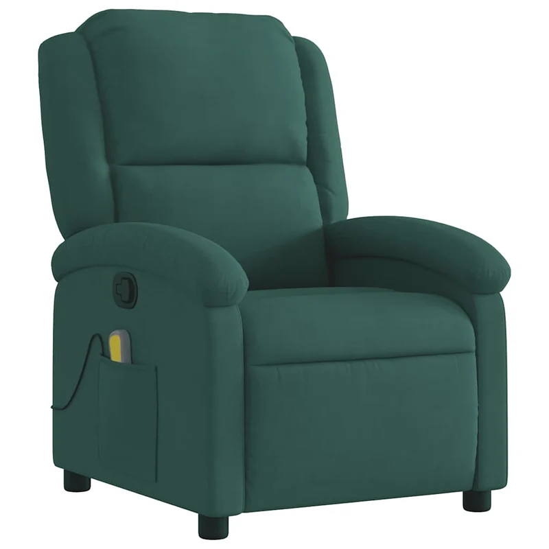 Fauteuil de relaxation TV fonction massage inclinable 6 points de massage en velours vert foncé DEC027130