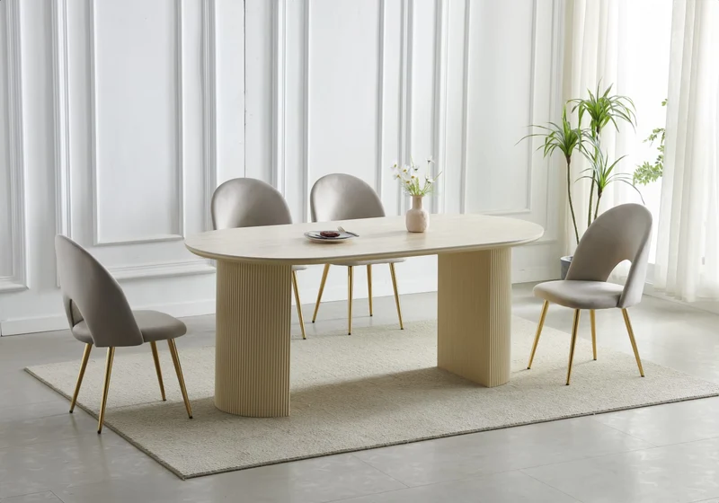 Ensemble table à manger travertin et chaises - Terra