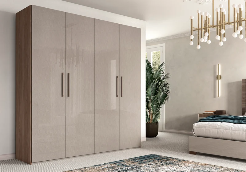 Armoire dressing 3 à 6 portes bois corde et noyer - Nora